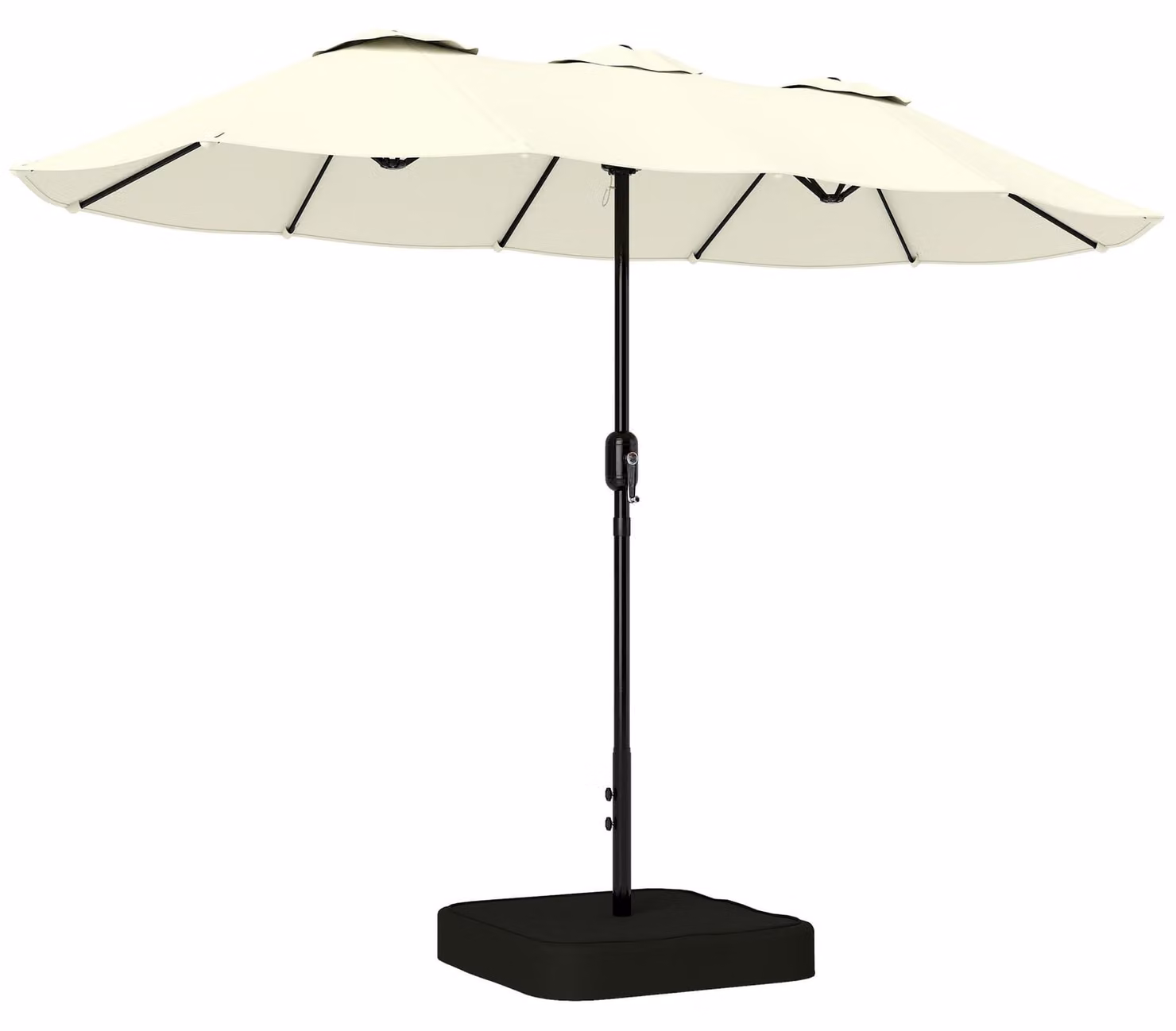 Ombrellone Doppio da Giardino a 12 Stecche con Manovella Base a Croce e Sacchi in Metallo e Poliestere Beige