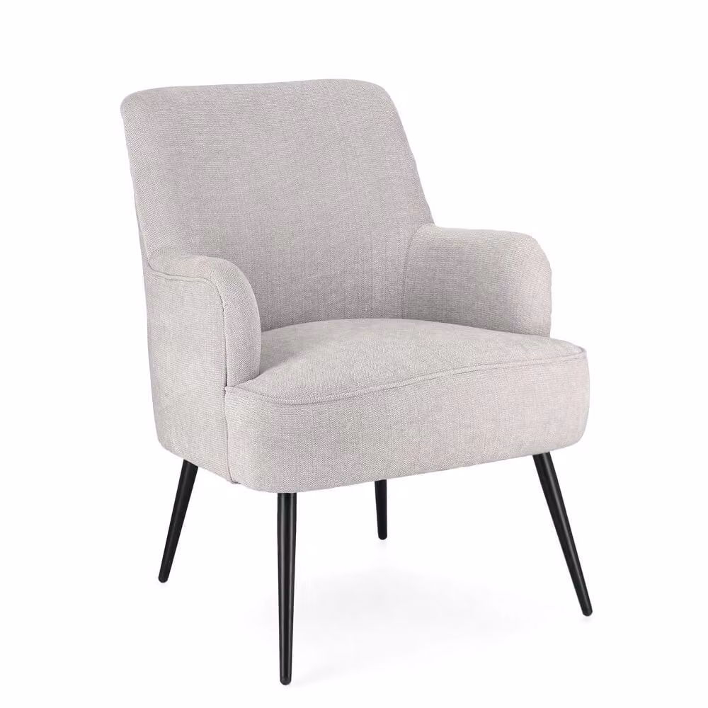 Poltrona con Braccioli in Tessuto Mid-Century con Struttura Mista e Seduta a Tubo in Colori Bianco e Grigio – 2