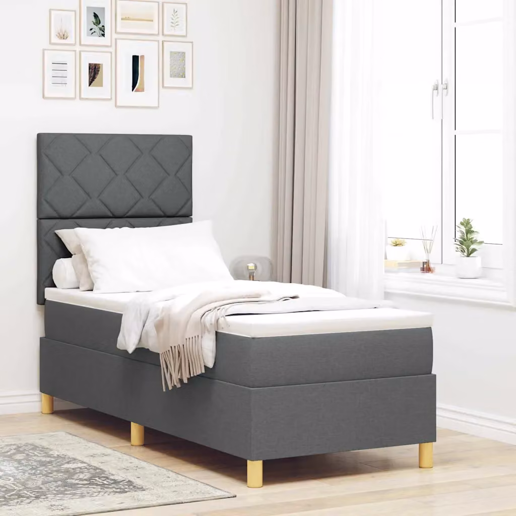 Letto a molla con illuminazione LED e cassetti vidaXL in tessuto grigio, L 200 x L 80 x H 128 cm