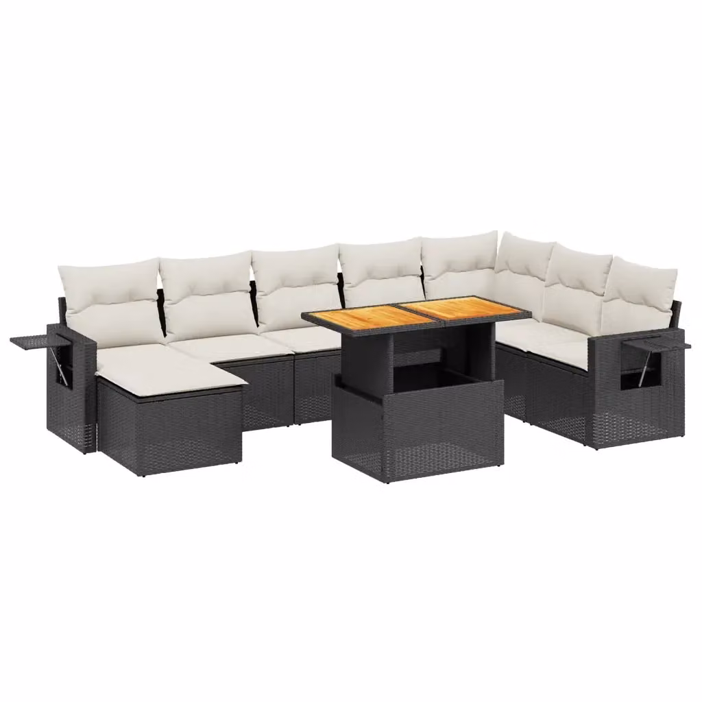 vidaXL Set Divani da Giardino 9 pz in Polyrattan Nero con Cuscini e Tavolino da Esterno – 2