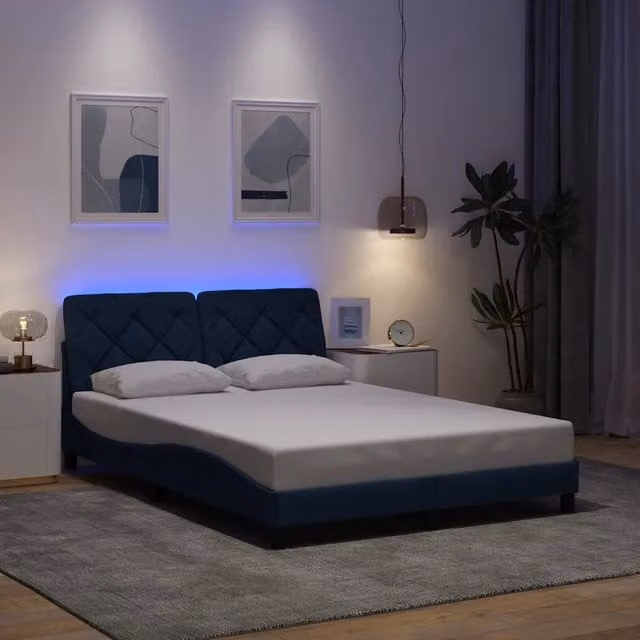 Letto con giroletto e illuminazione LED blu vidaXL L/P: 140 x 200 cm