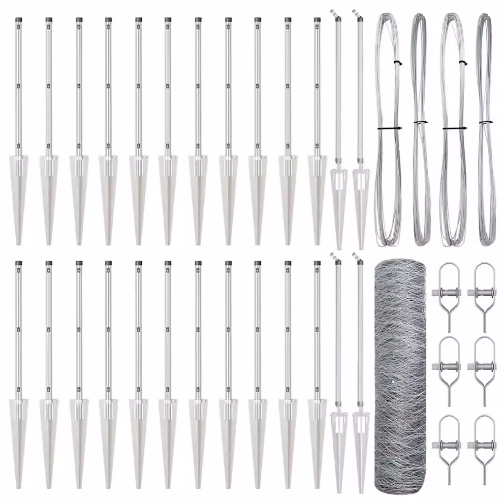 Recinzione esagonale con palo vidaXL in acciaio zincato Argento L: 50 cm, H: 1 m – 2