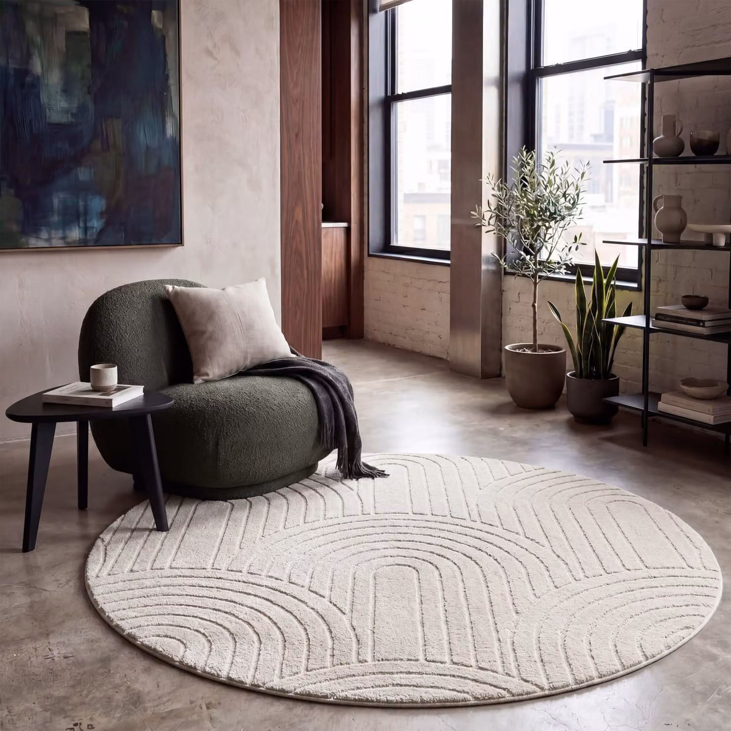 Tappeto moderno Tokko beige rotondo Diametro: 160 cm – 2