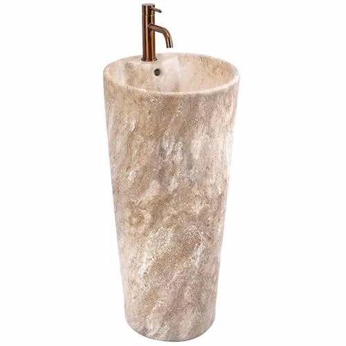 Rea - Lavabo Indipendente Blanka Savana Matt In Ceramica,Pietra Artificiale, Rotondo 40X40X85cm