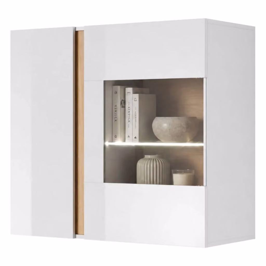 Mobile Pensile DMORA Kava per Soggiorno con Illuminazione LED, Bianco e Rovere, L: 96 cm, P: 31 cm, H: 83 cm – 2