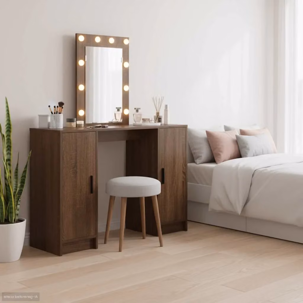 Toeletta moderna in legno multistrato marrone L: 102 cm, P: 33 cm, H: 135 cm – 2