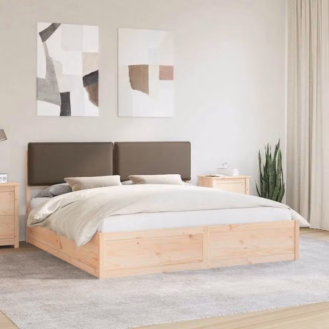 Letto con Testiera Rivestita in Tessuto Beige e Struttura in Pino Massello vidaXL L/P/H: 200 x 200 x 205,5 cm