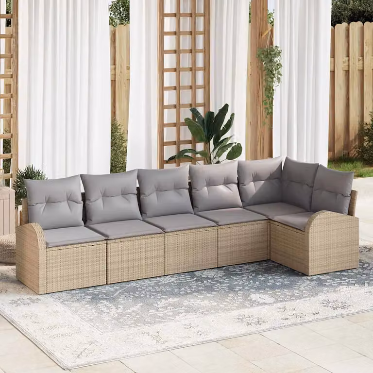 vidaXL Set Divano da Giardino a Forma di L in Polyrattan con Cuscini Beige e Grigio