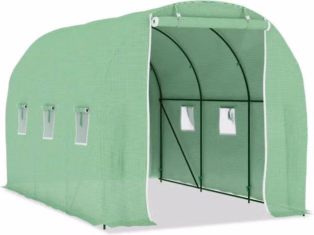 Tenda da serra verde per piante, fiori e ortaggi con struttura in acciaio zincato e copertura in plastica, L: 343 cm, P: 200 cm, H: 200 cm