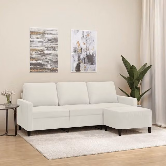 Divano a 3 posti moderno vidaXL in velluto beige con poggiapiedi coordinato L: 198 cm, P: 80 cm, H: 77 cm