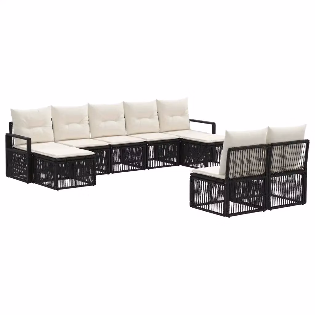 Set Divano da Giardino vidaXL a Forma a U in Polyrattan Nero con Cuscini e Ottoman, 9 Pezzi – 2