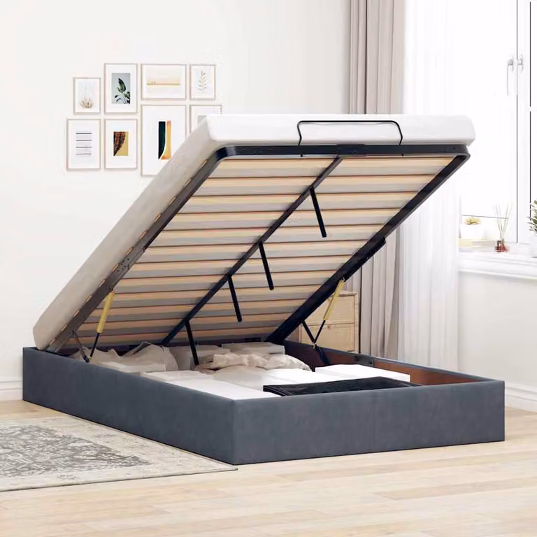 Struttura Letto con Contenitore Lift Up vidaXL in Velluto Grigio L: 120 cm, P: 200 cm, H: 280 cm