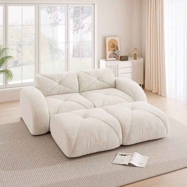 Divano 2 Posti Modulare con Poggiapiedi ¨C MINIMAL ¨C Bianco, Senza Montaggio