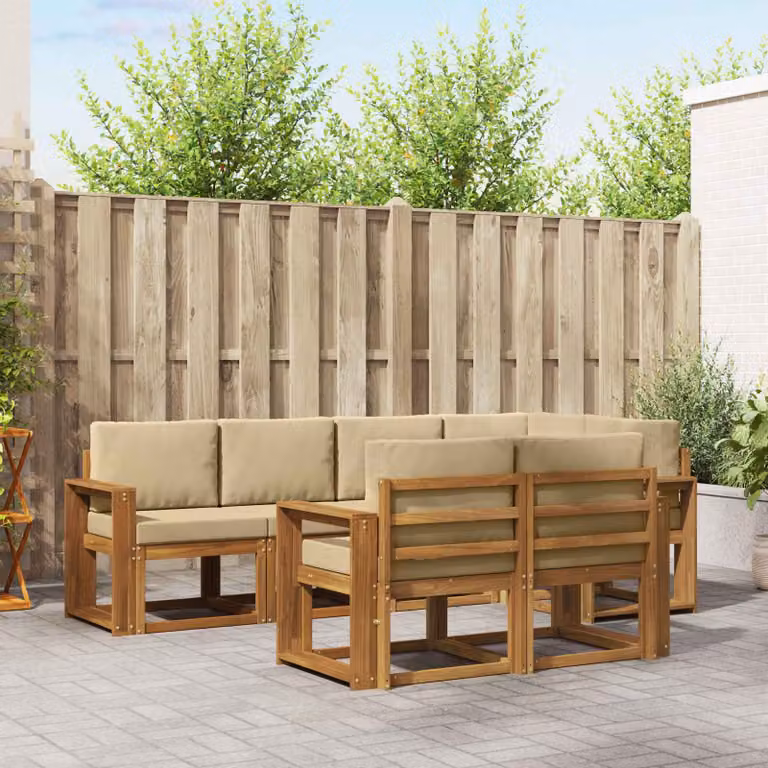 Set di divani da esterno vidaXL 7 pz in legno di acacia con cuscini beige e naturale