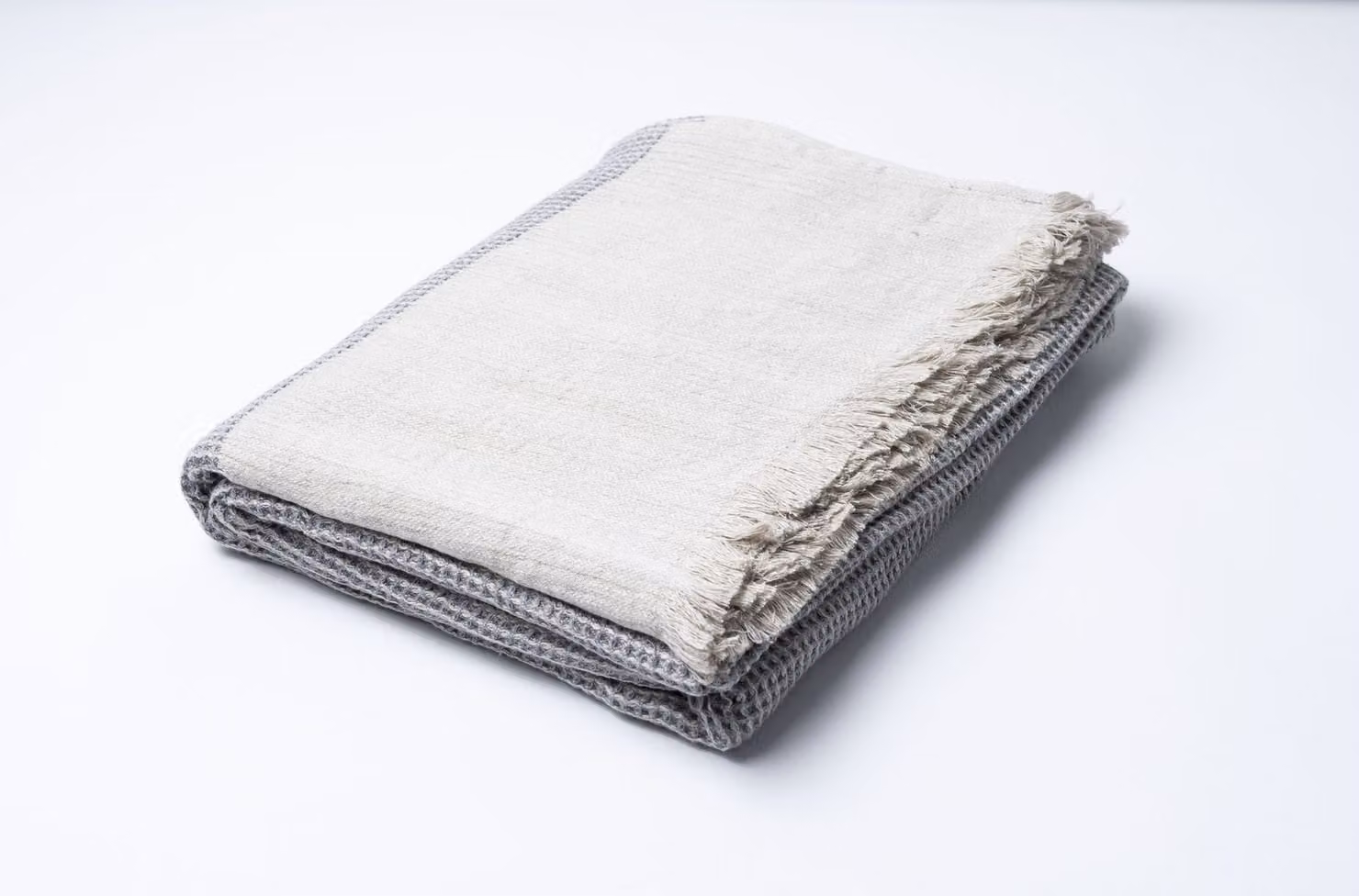 Coperta con frange, waffle grigio, 150x200