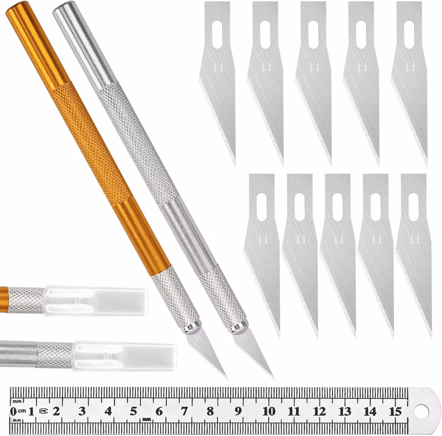 Set di coltelli per hobby, composto da 2 pezzi, con 10 lame di ricambio e un righello, coltelli di precisione per lavori artigianali