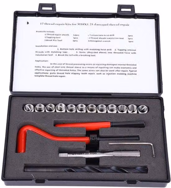 Set di utensili per avvitatura in acciaio inossidabile, 17 pezzi - M10x1.25 - Acciaio inossidabile - Lega di alluminio - Resistente all'usura - Kit di riparazione di precisione