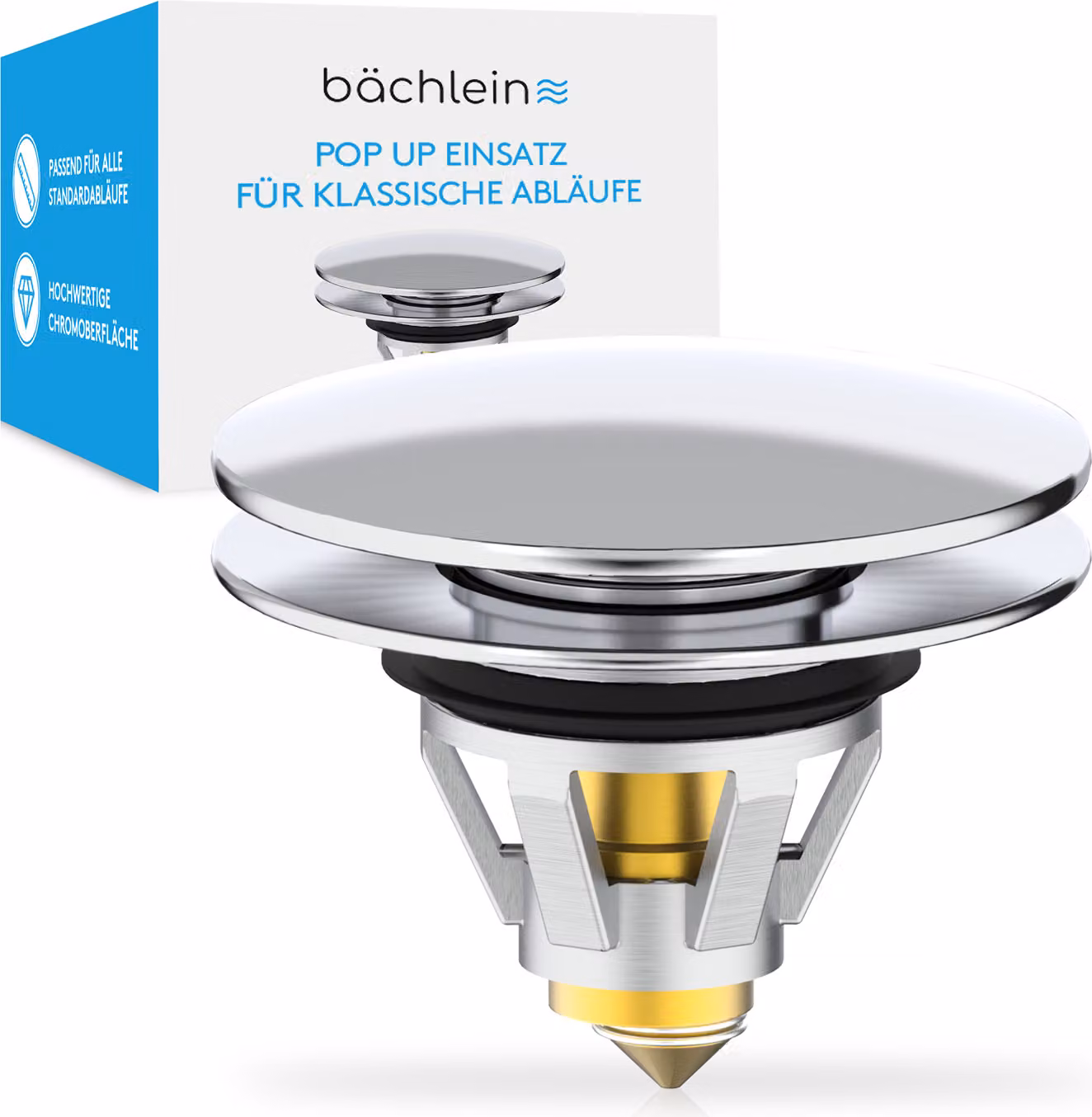Bächlein tappo universale pop up per lavabo - tappo lavabo cromo scarico scarico lavabo scarico 40 mm valvola di scarico tappo di ricambio tappo filtro per capelli