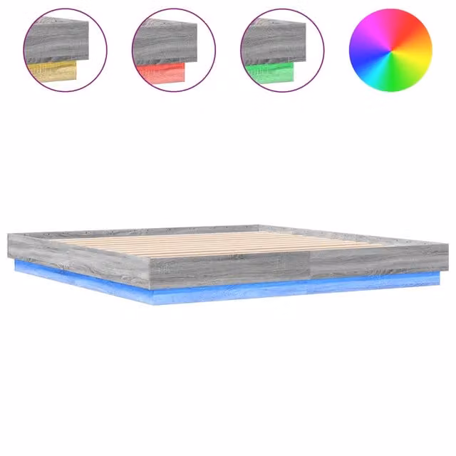 Letto matrimoniale | Letto per adulti | Giroletto con Luci LED Grigio Sonoma 180x200 cm