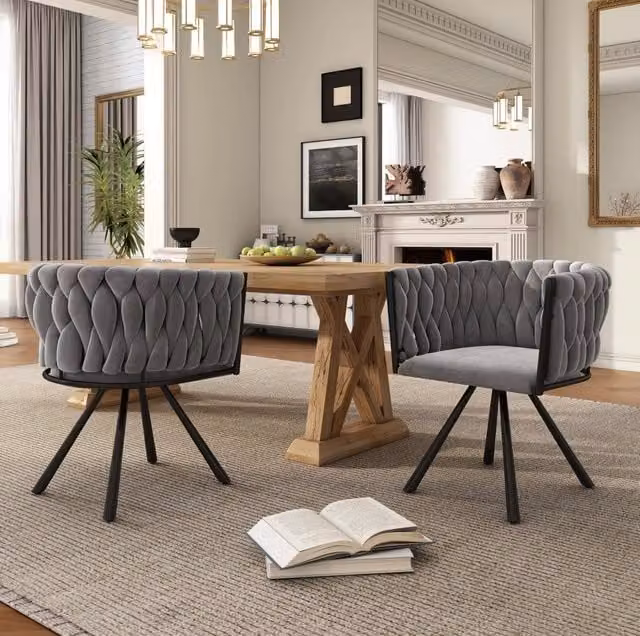 Set di 2 sedie da pranzo girevoli 360° in velluto grigio