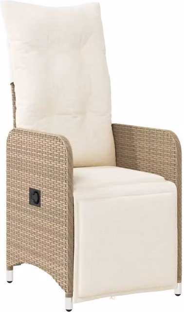 Sedia Reclinabile da Giardino in Polyrattan e Metallo con Cuscini Beige e Bianco