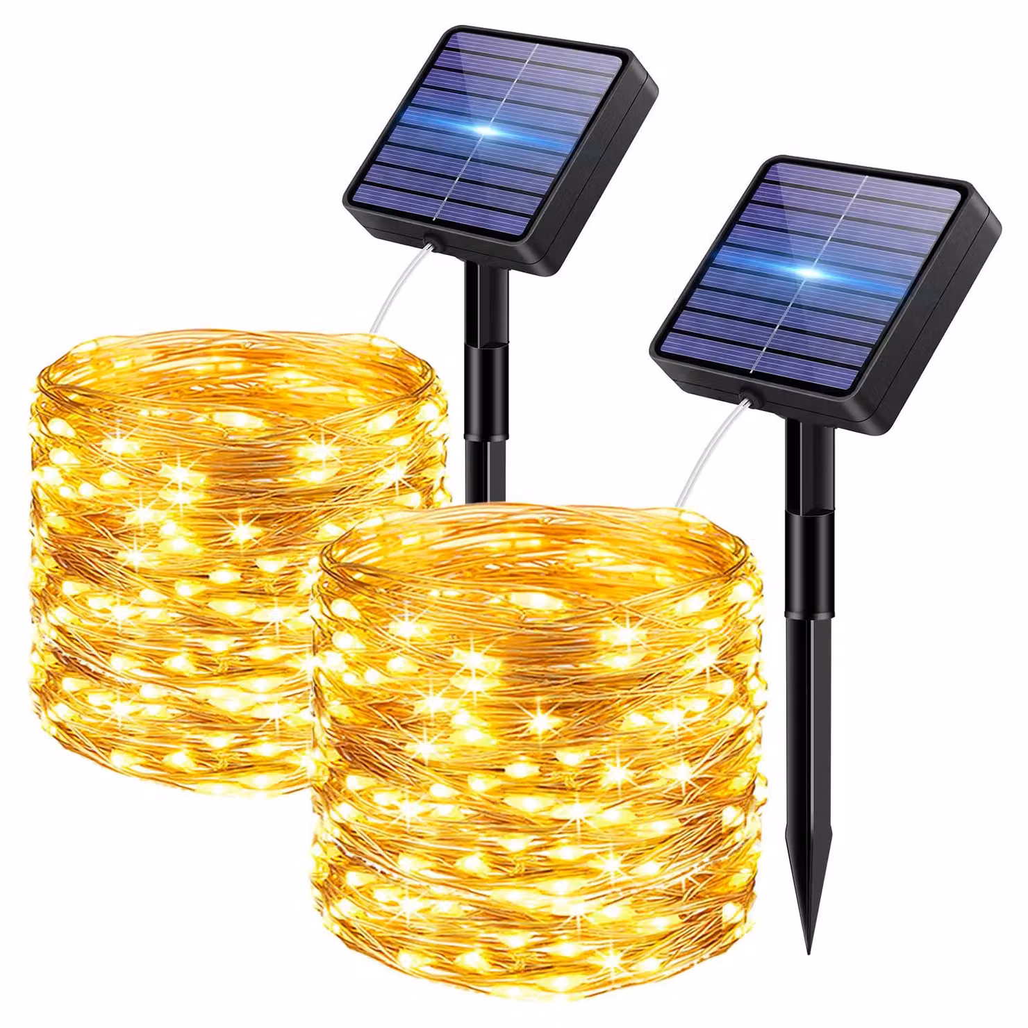 Catena luminosa solare, 12 metri, luce bianco caldo, resistente alle intemperie, 120 LED, per uso esterno