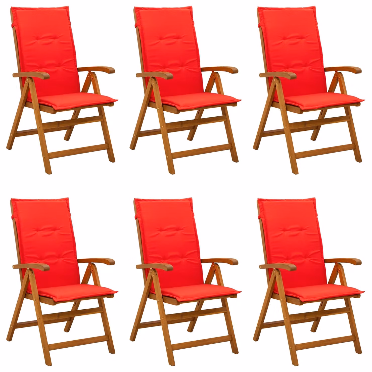 Set di 6 sedie da giardino reclinabili vidaXL in legno di acacia naturale con cuscini inclusi