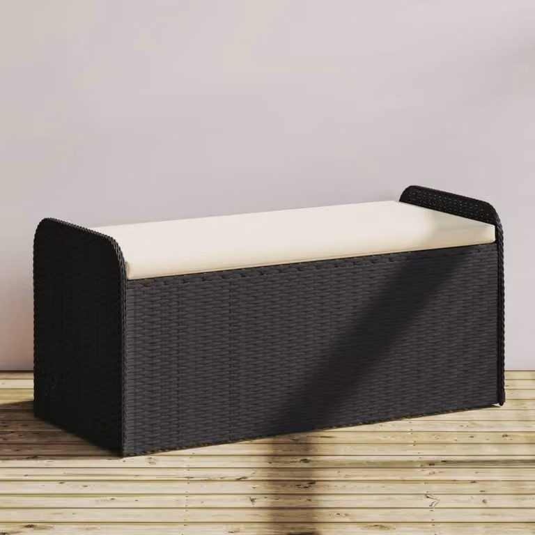 vidaXL Cassapanca in Polyrattan con Cuscino Nera L: 115 cm, P: 51 cm, H: 52 cm