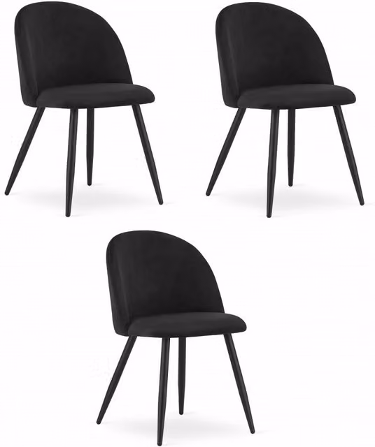 Valora Bello Chair Black Velvet Metal Legs Set di 3
