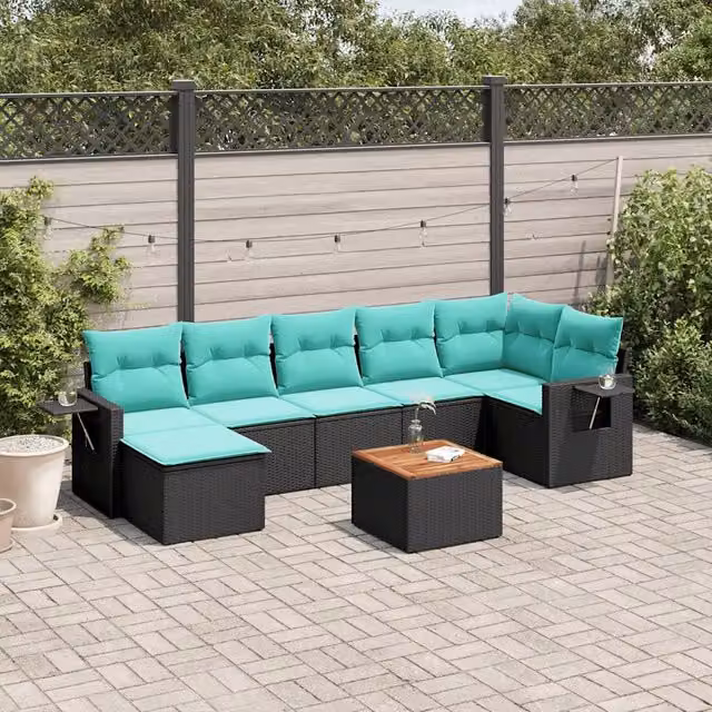 Set Divani da Giardino 8 pz con Cuscini Nero in Polyrattan 3224671