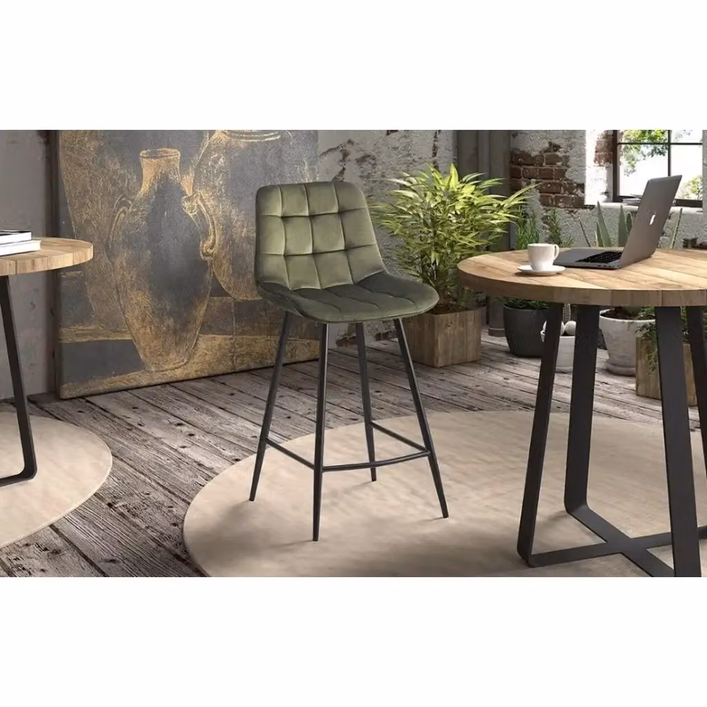 Sgabello da banco JUTE Meublorama in velluto verde con gambe in metallo, Altezza: 95 cm – 2