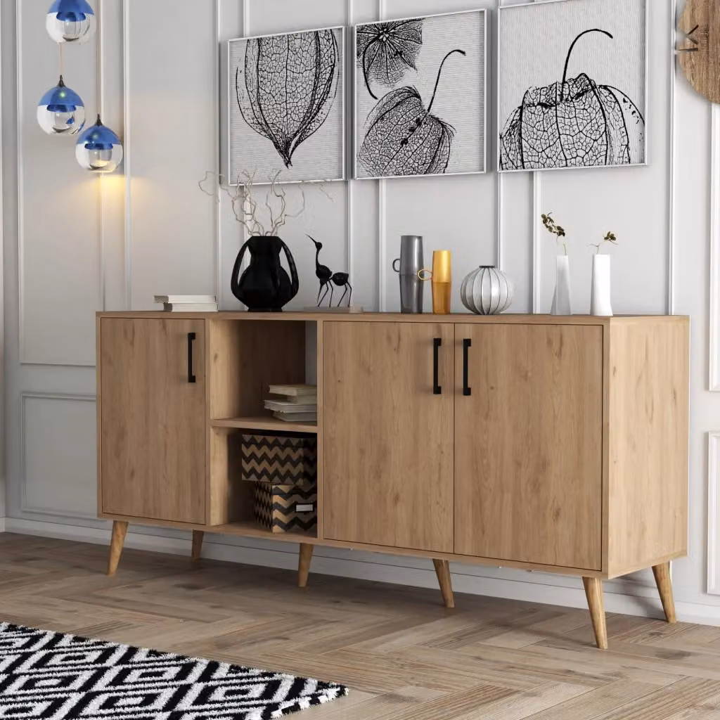 Credenza moderna in legno Hanah Home, colore marrone, L: 180 cm, P: 45 cm, H: 80 cm – 2