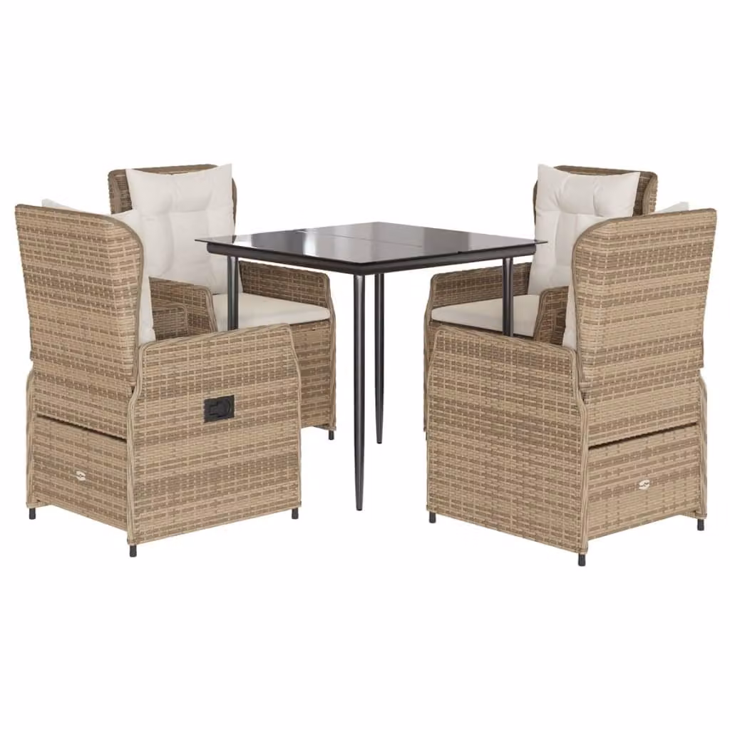 Set da Pranzo da Giardino 5 pz con Cuscini Beige in Polyrattan