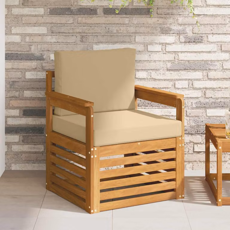 Set di divani da esterno vidaXL in legno di acacia massello e poliestere con cuscini, beige e marrone
