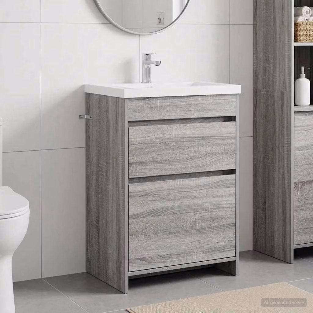 Mobiletto da bagno sotto lavabo moderno vidaXL in MDF grigio L: 56 cm, P: 37,5 cm, H: 81 cm