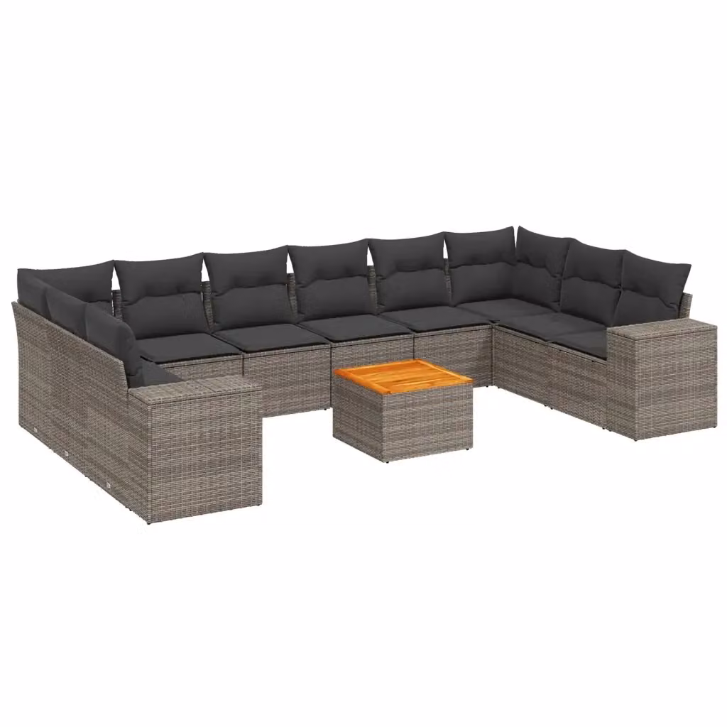 vidaXL Set Divani da Giardino a L 11 pz in Polyrattan Grigio con Cuscini – 2