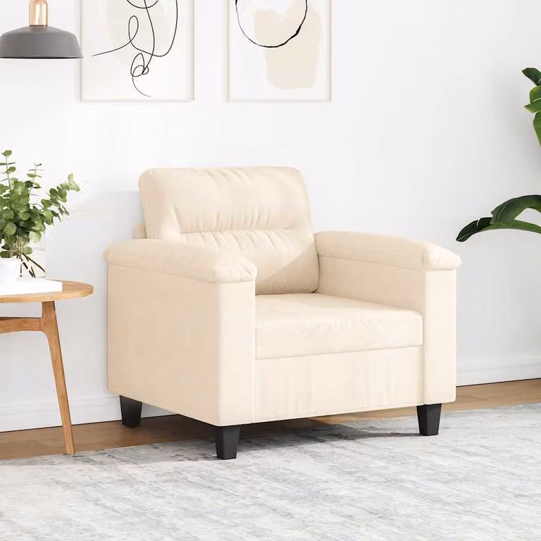 Poltrona moderna vidaXL in microfibra beige con braccioli e struttura in metallo