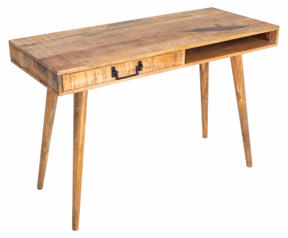 Scrivania retta SCANOVA 120 cm in legno massiccio di mango verniciato con cassetto e vano – Stile scandinavo