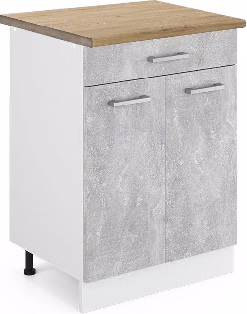Mobiletto base per cucina R-Line Calcestruzzo/Bianco 60 cm con cassetto, PL Rovere Vicco