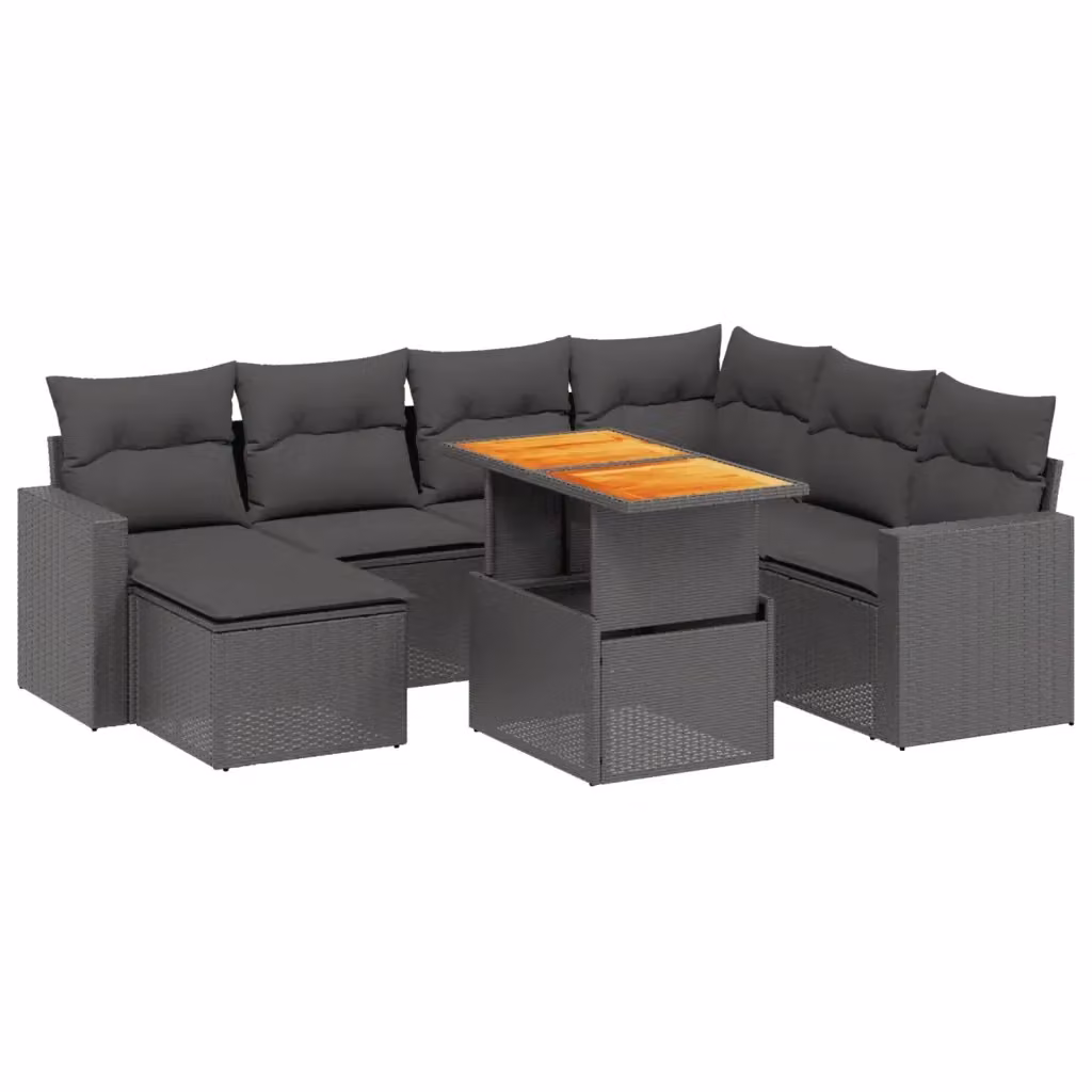 vidaXL Set Divani da Giardino a L in Polyrattan Nero con 8 Pezzi e Cuscini Imbottiti – 2