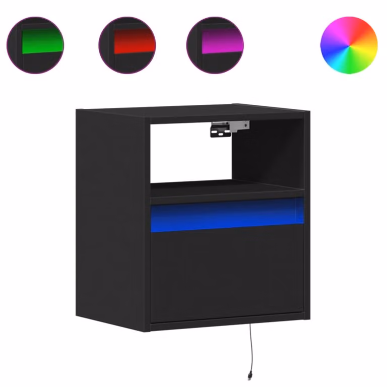 Mobili TV a Parete con Luci LED 2pz Neri 41x31x45 cm