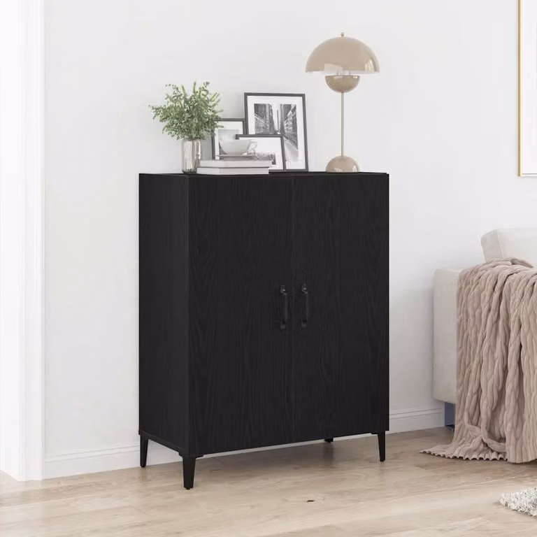 Credenza vidaXL in legno multistrato e metallo, colore nero, L 69,5 cm x P 34 cm x H 90 cm