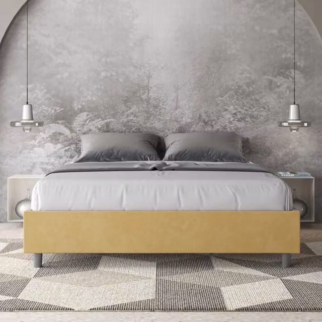 Letto matrimoniale con contenitore Ityhome Azelia in microfibra giallo L: 178 cm, P: 202 cm, H: 39 cm – 1