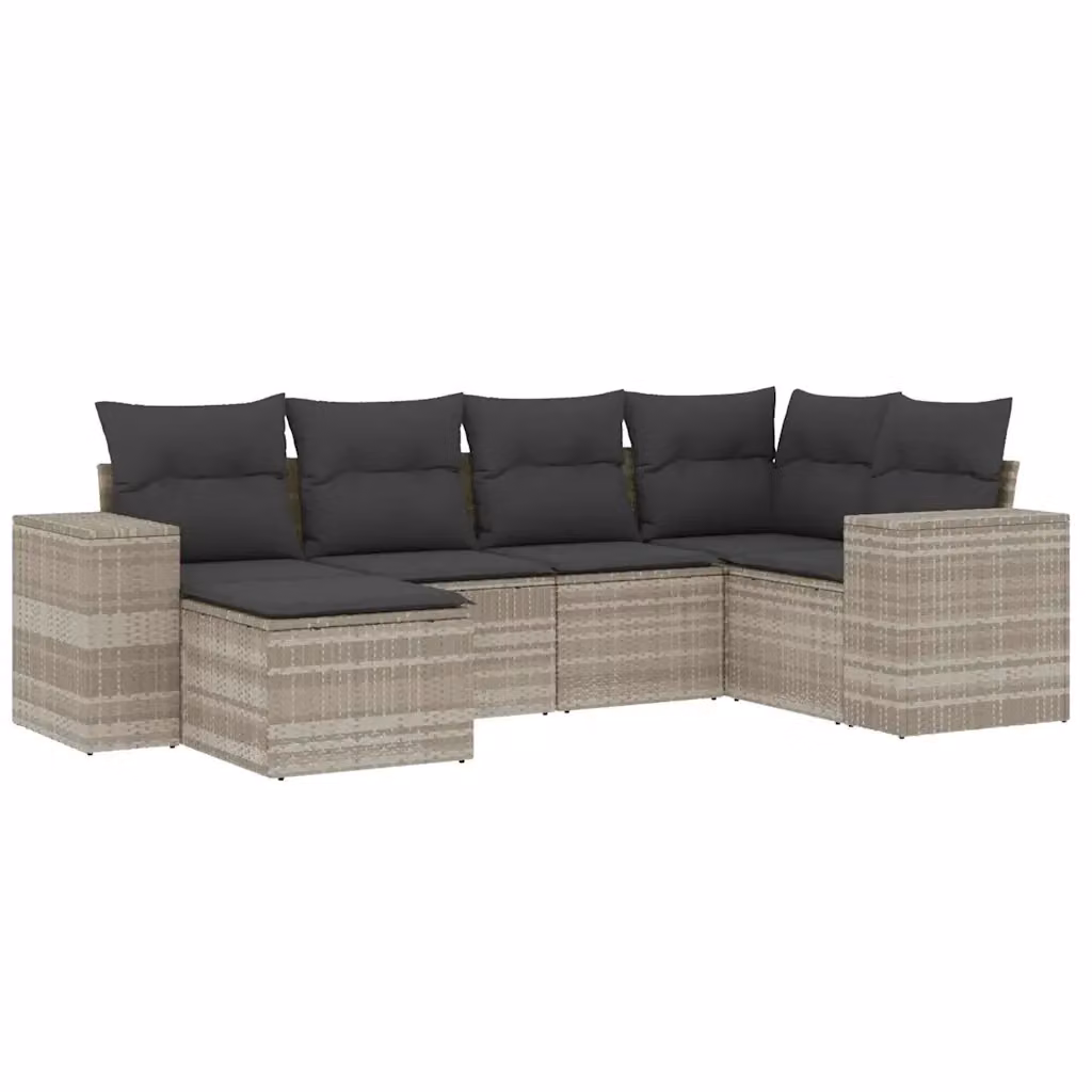 vidaXL Set Divano da Giardino a L 6pz in Polyrattan Grigio con Cuscini Imbottiti e Coperture Rimosse – 2