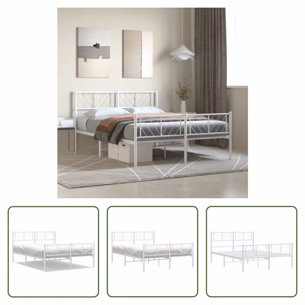 The Living Store Struttura letto con testiera e pediera in metallo bianco 135x190 cm