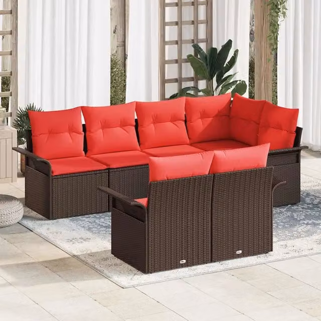 Set Divano da Giardino 7 pz Marrone Poly Rattan 3354073