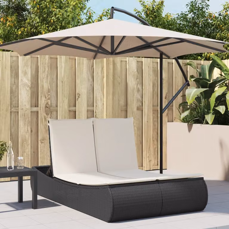 vidaXL Lettino Prendisole Doppio in Polyrattan Nero con Cuscini Impermeabili e Poggiatesta Regolabile