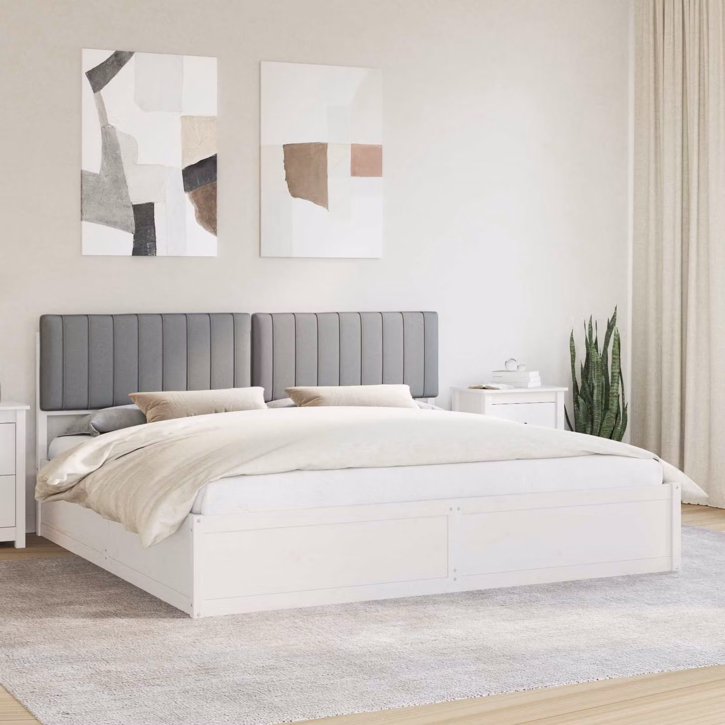 Letto con testiera rivestita vidaXL in legno di pino e tessuto grigio 200 x 200 cm – 1