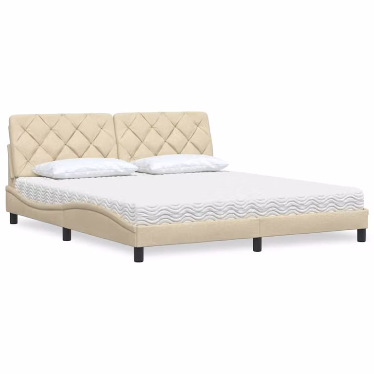 Letto con materasso vidaXL in tessuto beige e bianco L/P/H: 218 x 180 x 74,5 cm