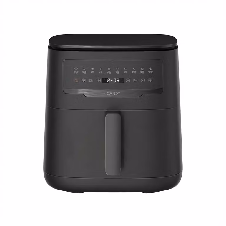 Friggitrice ad aria Candy nera con display digitale, controllo tramite app e capacità di 7 litri, 1800 Watt